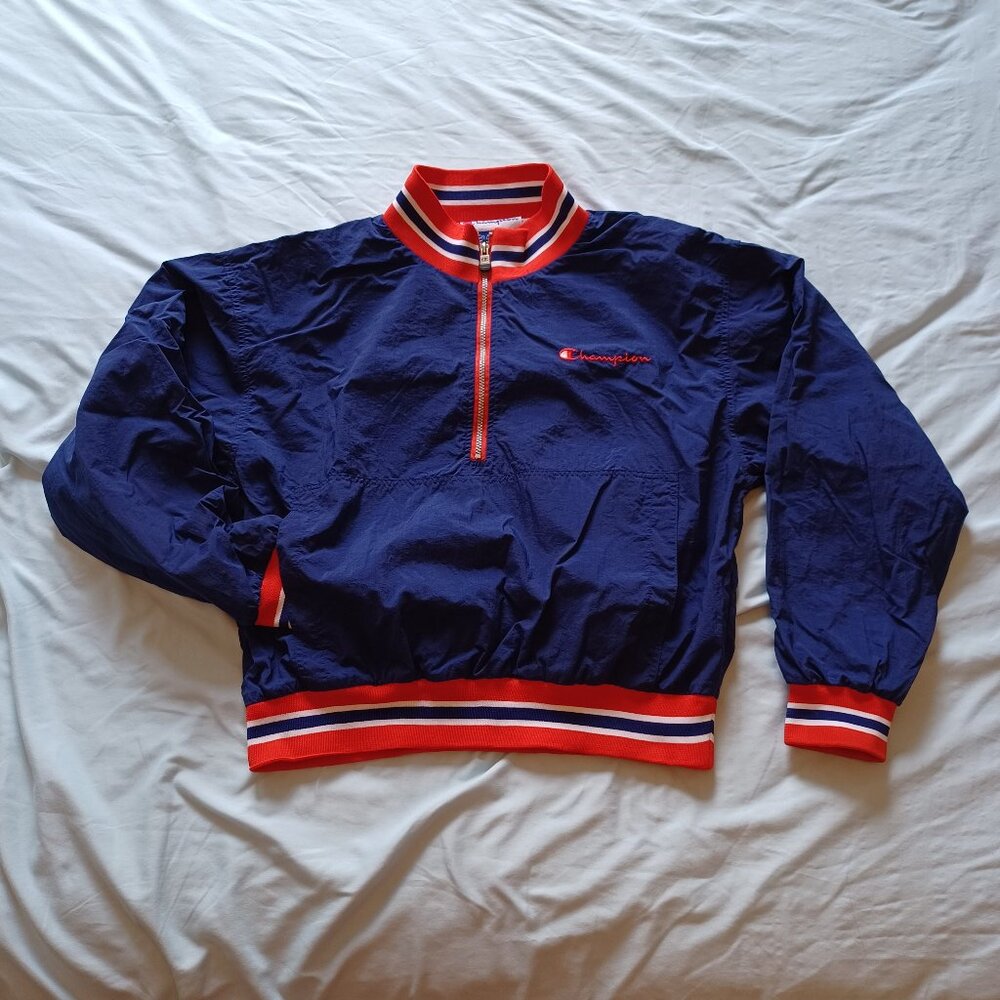 Vintage 1990s Champion Blue Pullover Zip Windbreaker Adult Medium